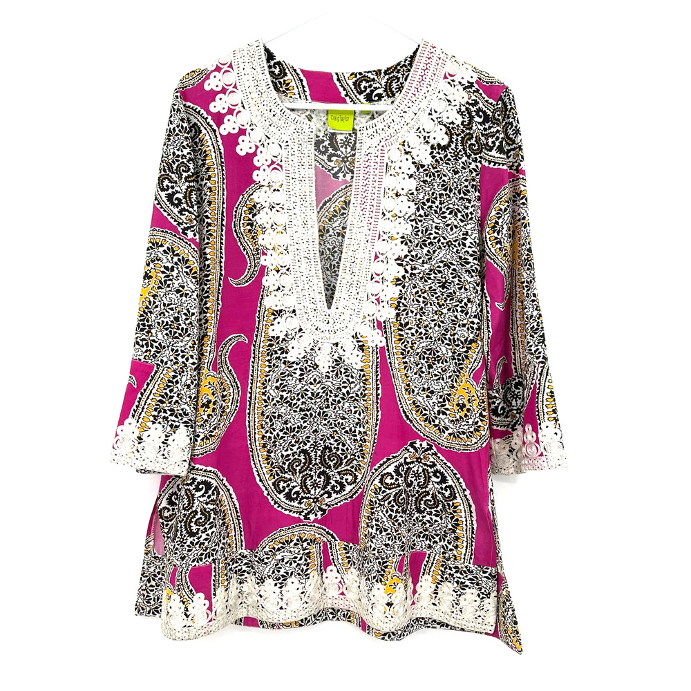 Craig Taylor size small Miss St. Barths Lily fit paisley print pink black yellow